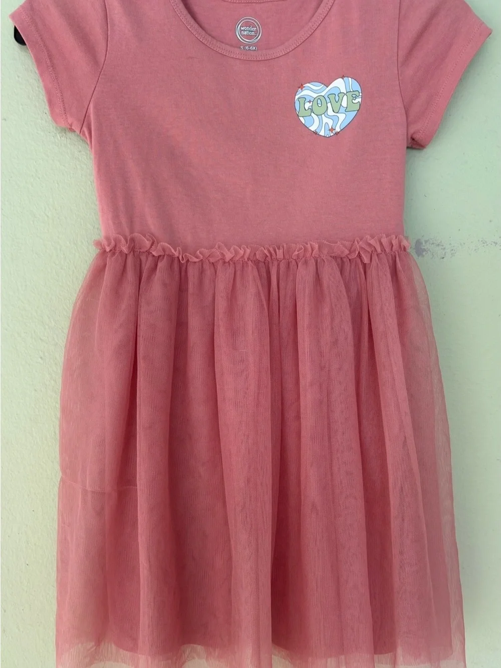 wonder nation Pink Short-Sleeve Tulle Skirt Dress with Heart Graphic